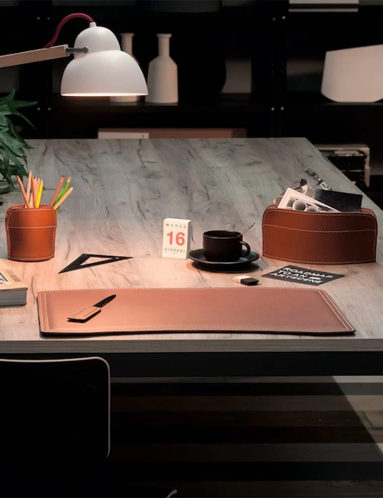 Set de bureau 4 pièces Brando, en cuir régénéré