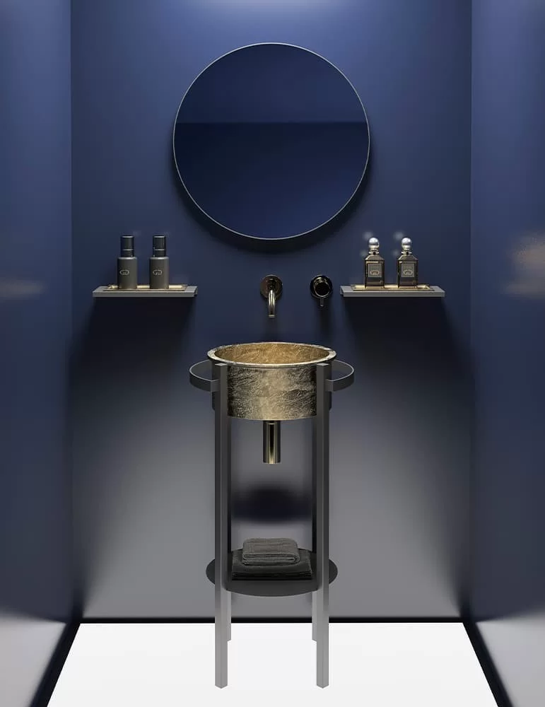 Lavabo console Tondo Plus en inox et VetroFreddo®, de Glass Design