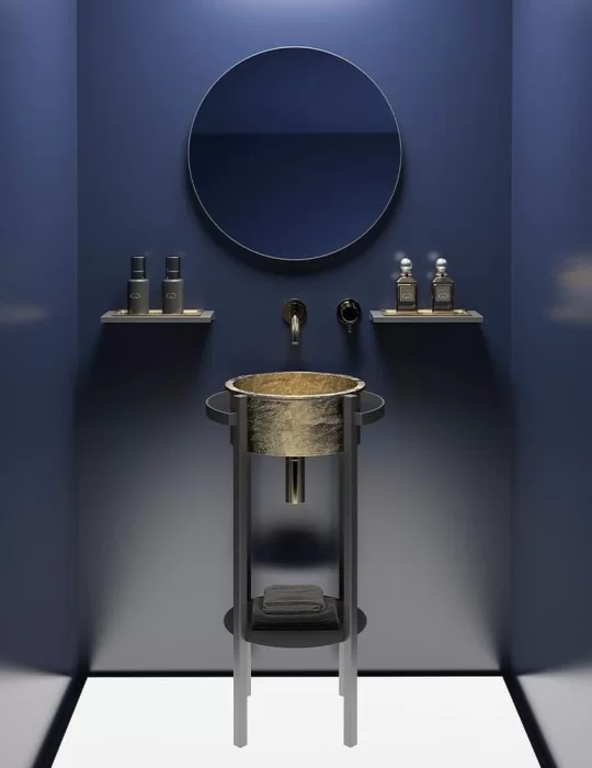 Lavabo console Tondo Plus en inox et VetroFreddo®, de Glass Design