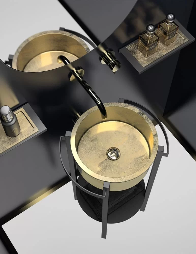 Lavabo console Tondo Plus en inox et VetroFreddo®, de Glass Design