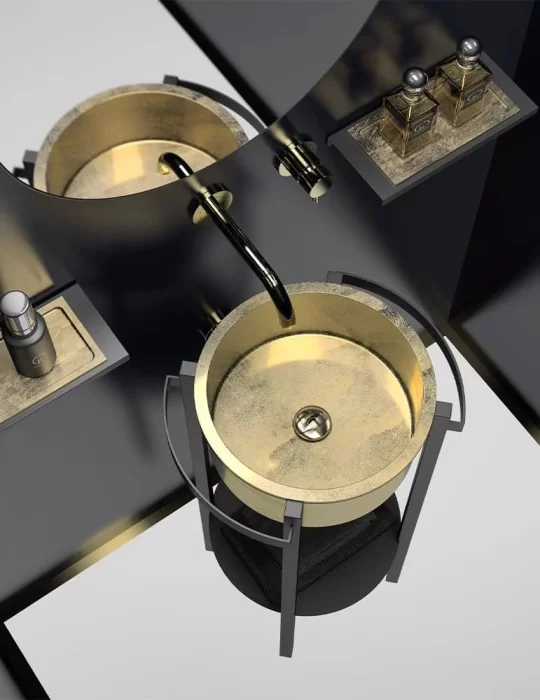 Lavabo console Tondo Plus en inox et VetroFreddo®, de Glass Design