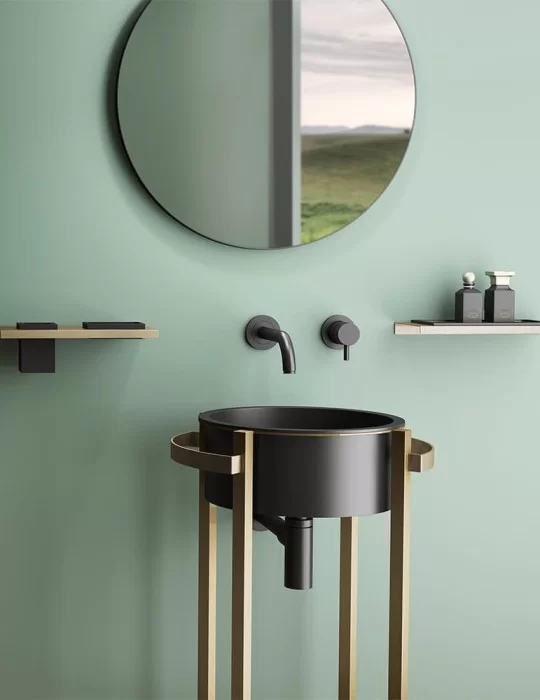 Lavabo console Tondo Plus en inox et VetroFreddo®, de Glass Design