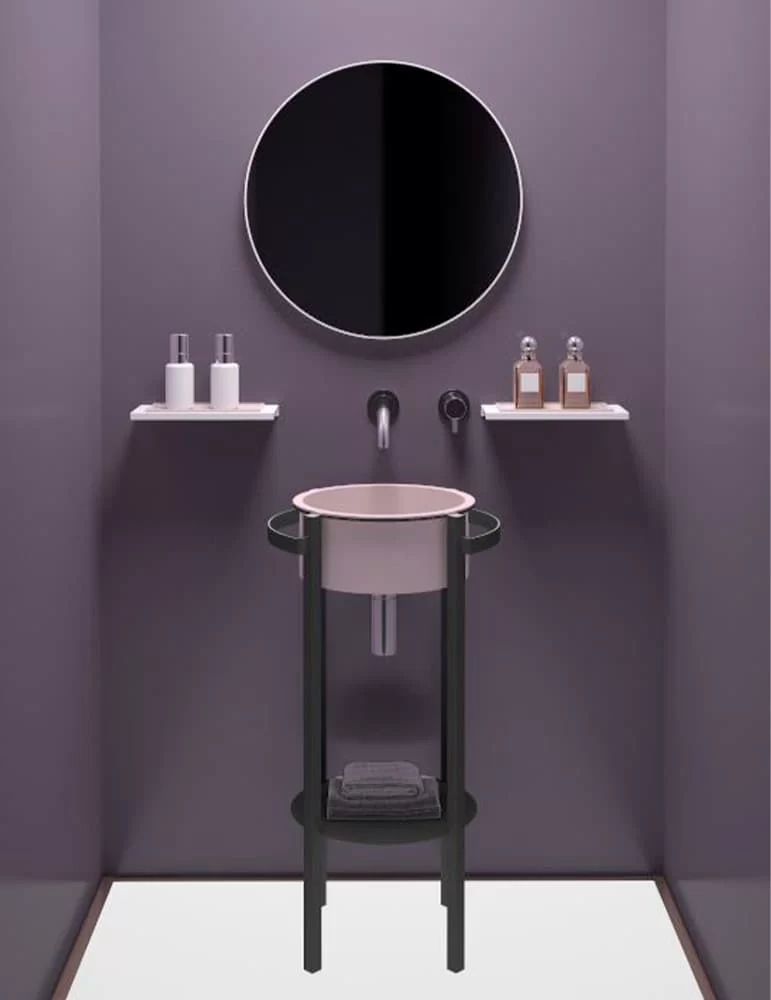 Lavabo console Tondo Plus en inox et VetroFreddo®, de Glass Design