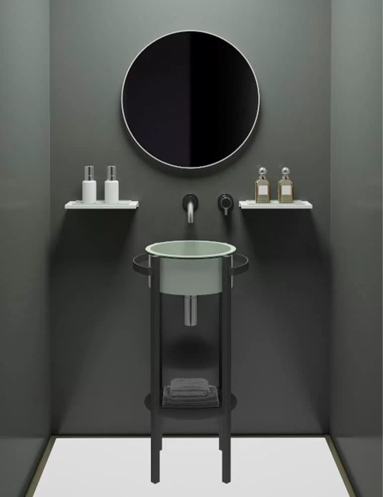 Lavabo console Tondo Plus en inox et VetroFreddo®, de Glass Design