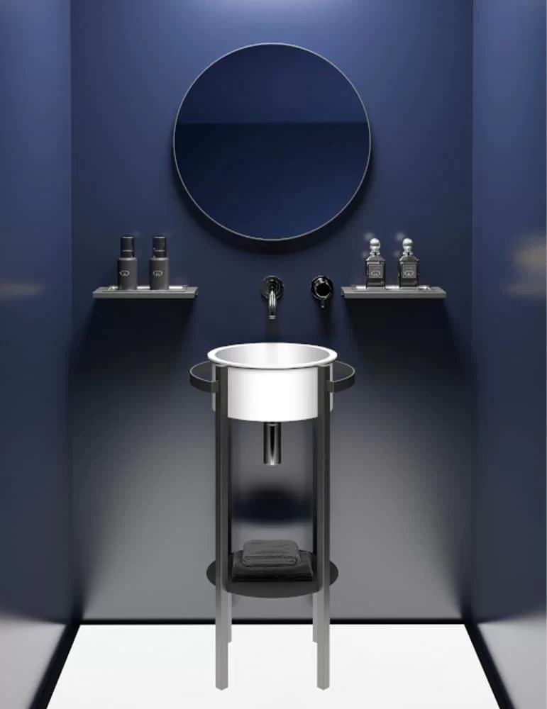 Lavabo console Tondo Plus en inox et VetroFreddo®, de Glass Design