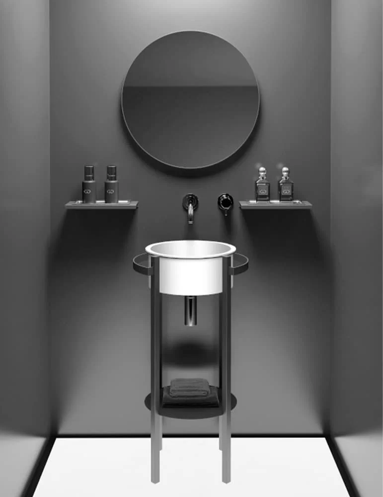 Lavabo console Tondo Plus en inox et VetroFreddo®, de Glass Design