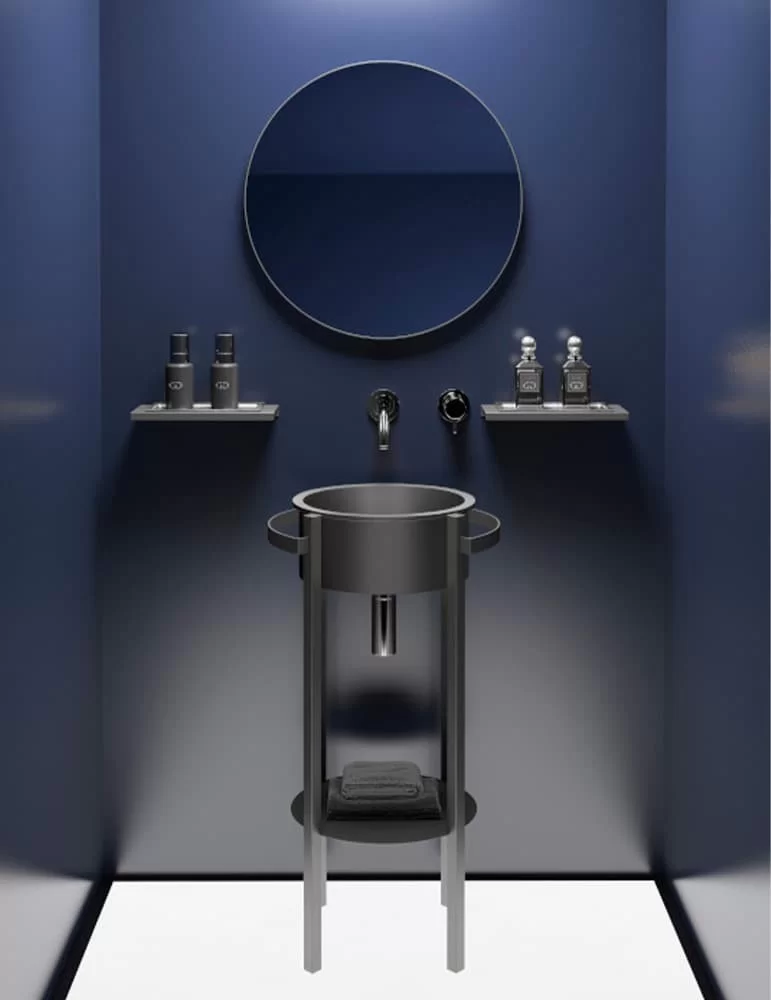 Lavabo console Tondo Plus en inox et VetroFreddo®, de Glass Design