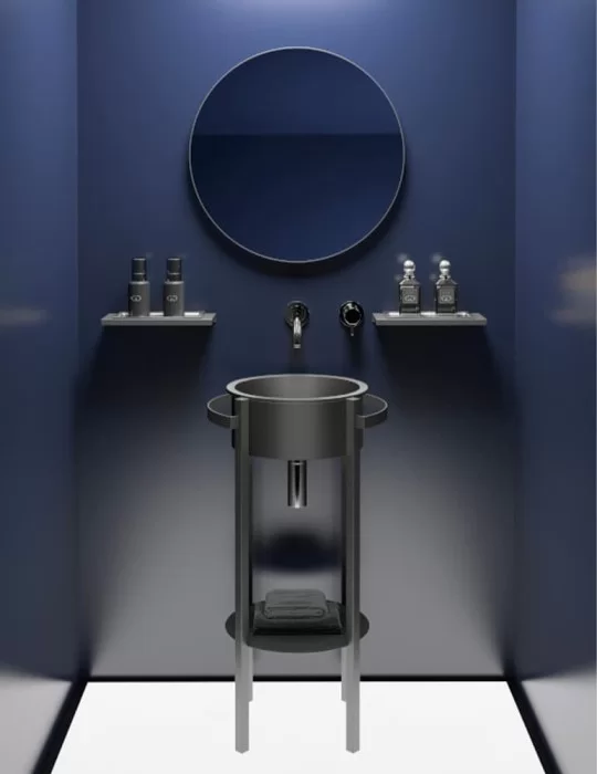 Lavabo console Tondo Plus en inox et VetroFreddo®, de Glass Design