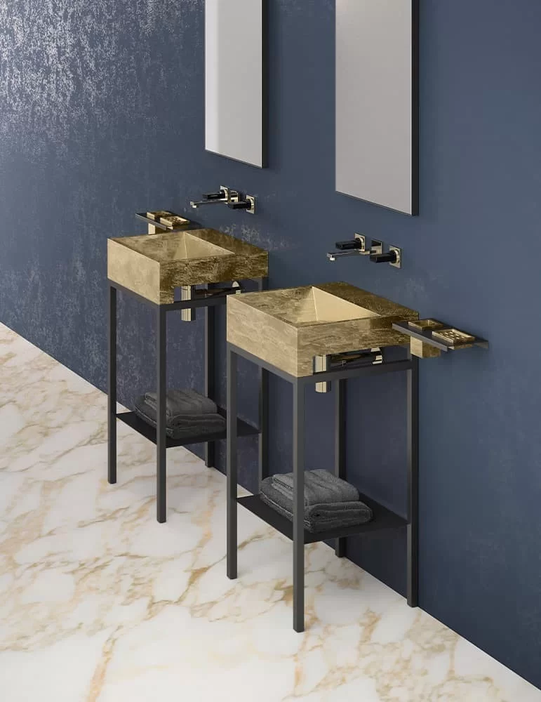 Meuble lavabo Elle Plus en inox et VetroFreddo®, de Glass Design