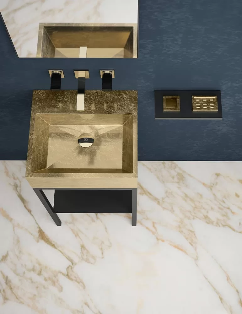 Meuble lavabo Elle Plus en inox et VetroFreddo®, de Glass Design