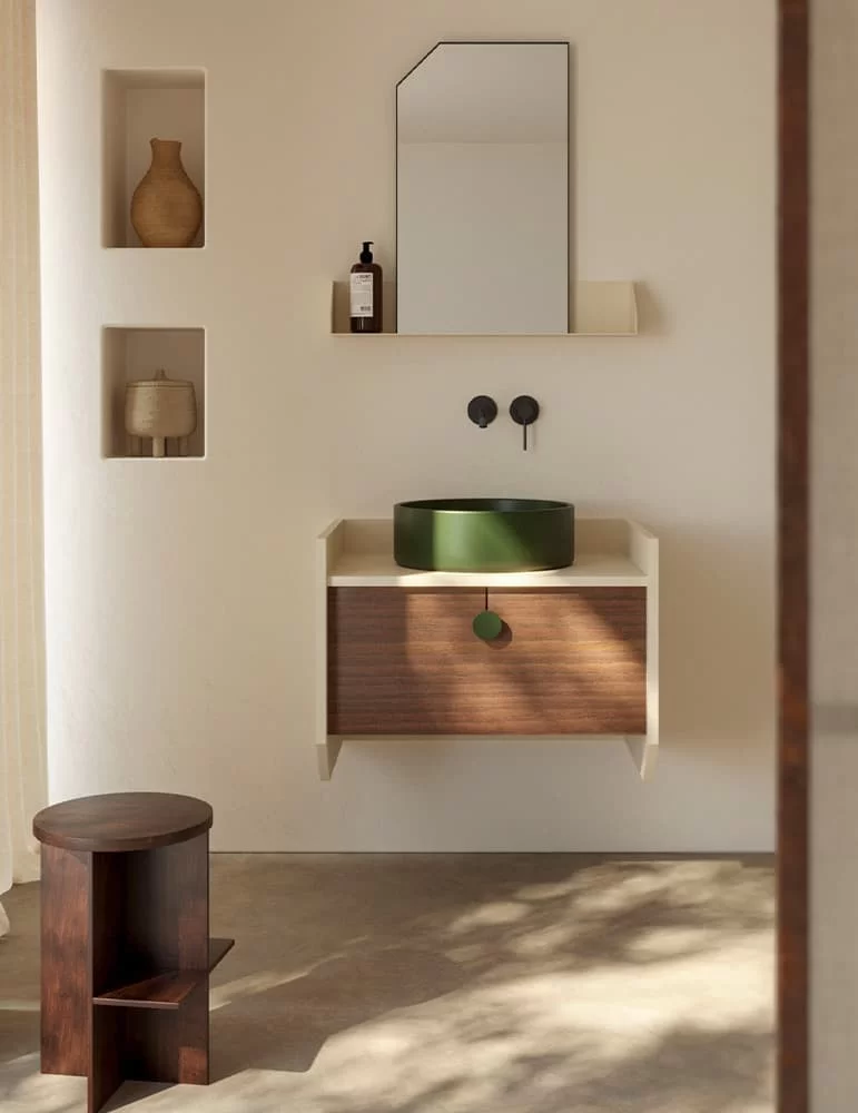 Meuble vasque simple Swing, d'EX.T DESIGN. Meuble vasque simple Swing, d'EX.T DESIGN.