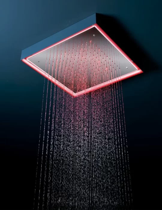 Plafond de douche carré Lys avec ciel pluie et chromothérapie, de GEDA Plafond de douche carré Lys avec ciel pluie et chromothérapie, de GEDA