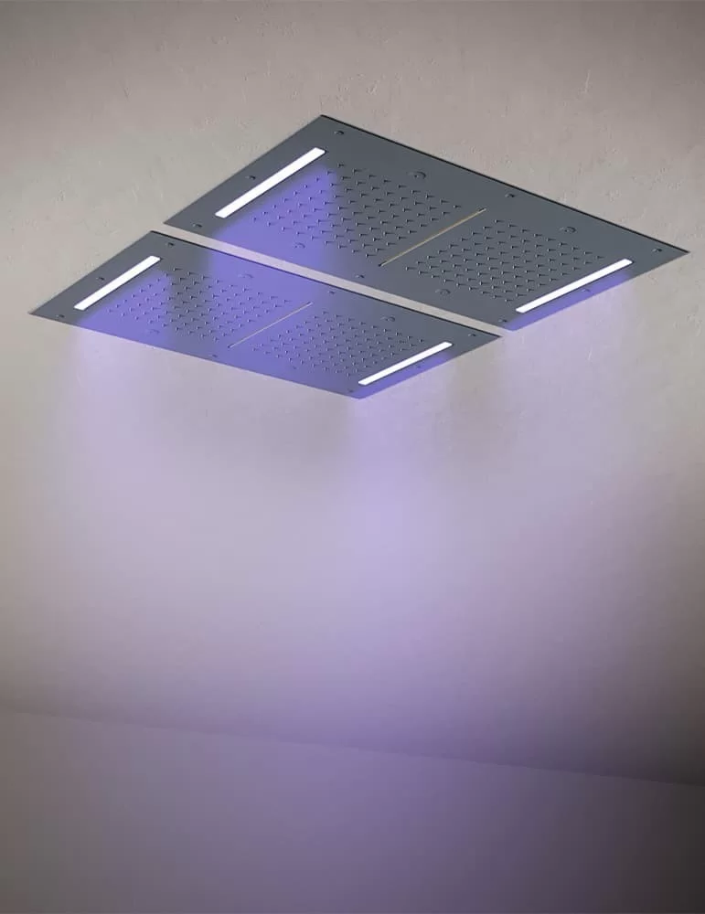 Plafond de douche ciel pluie, cascade, brumisateurs et chromothérapie.