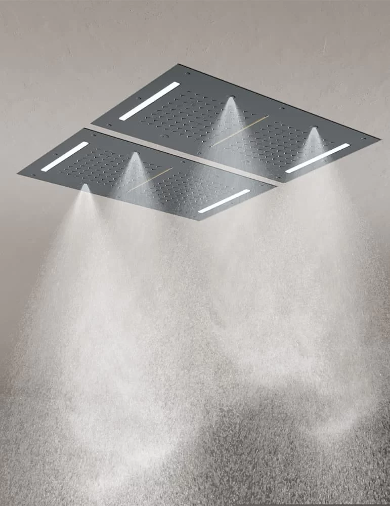 Plafond de douche ciel pluie, cascade, brumisateurs et chromothérapie.