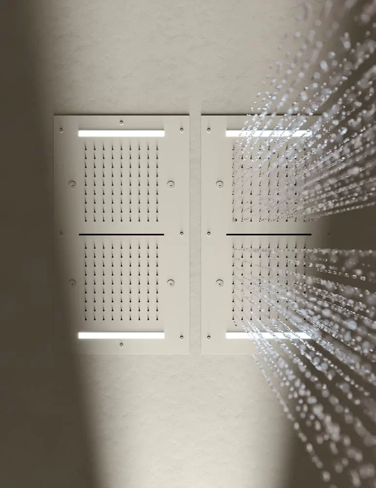 Plafond de douche ciel pluie, cascade, brumisateurs et chromothérapie.