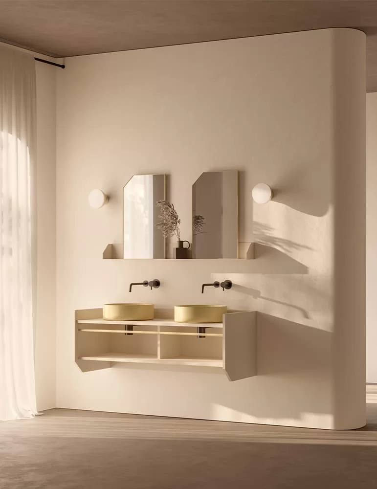 Meuble salle de bain double vasque avec niche Swing, d'EX.T DESIGN. Meuble salle de bain double vasque avec niche Swing, d'EX.T DESIGN.