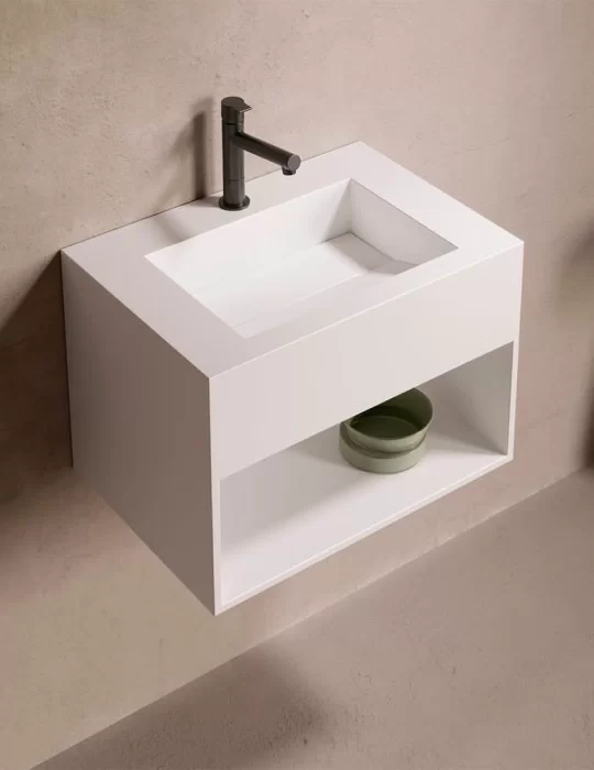 Lave-mains design en solid surface River niche