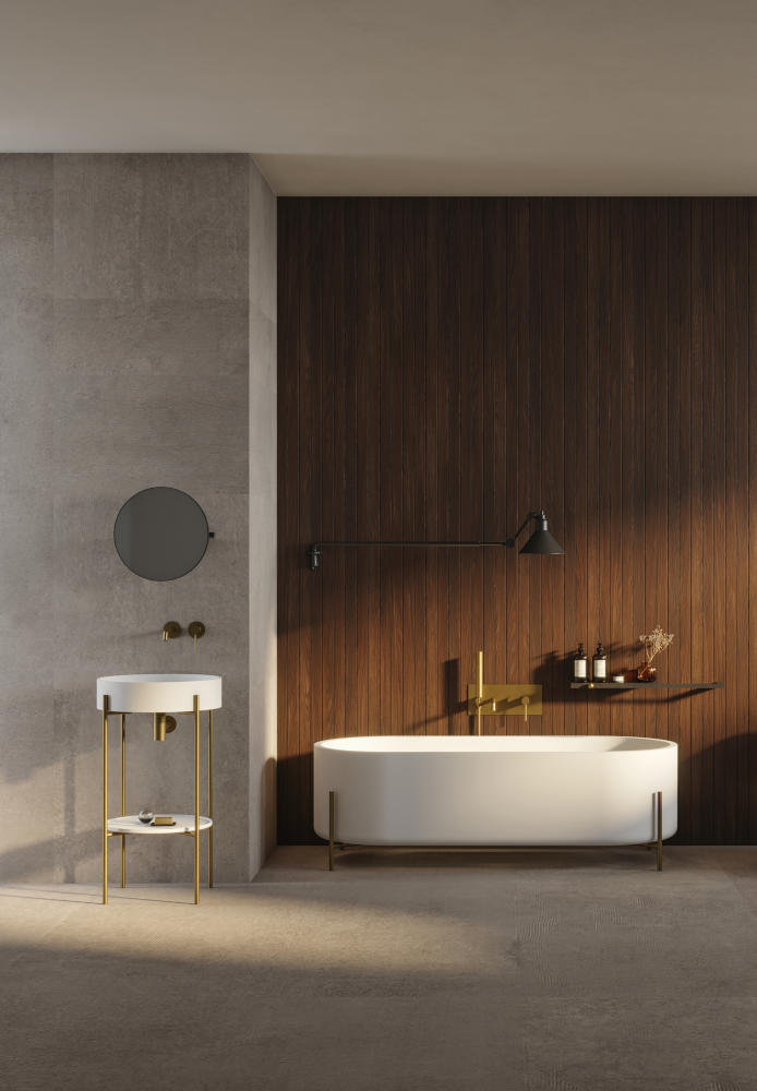 elements retro e lignes contemporaines pour un salle de bain vintage moderne